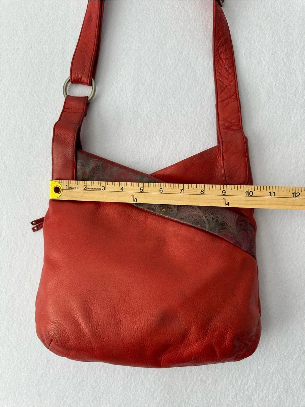 Solace Red Leather Hobo Bag Slouchy Adjustable Crossbody Paisley Boho Whimsigoth